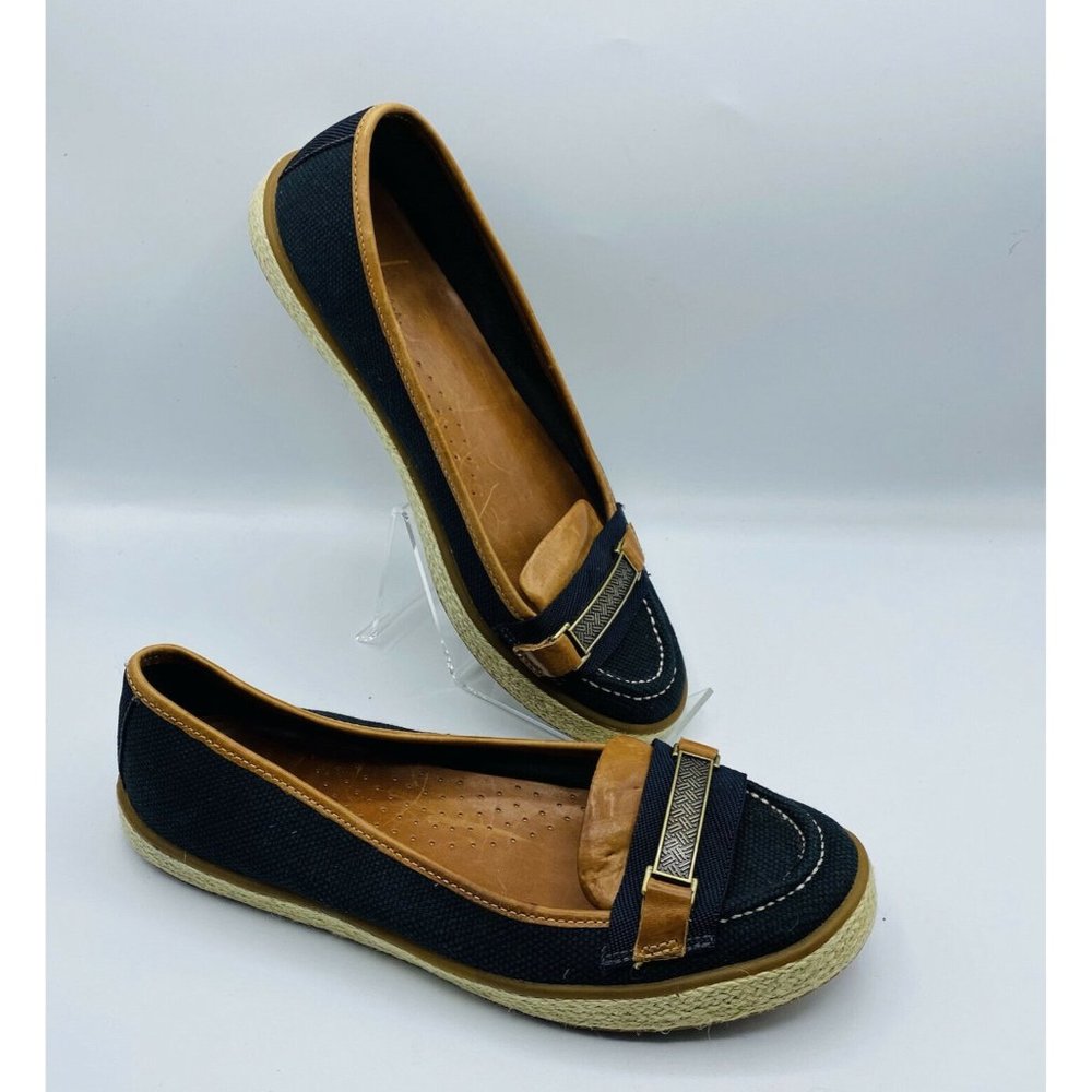Cole Haan Navy Blue Brown Canvas Slip On Flats 6